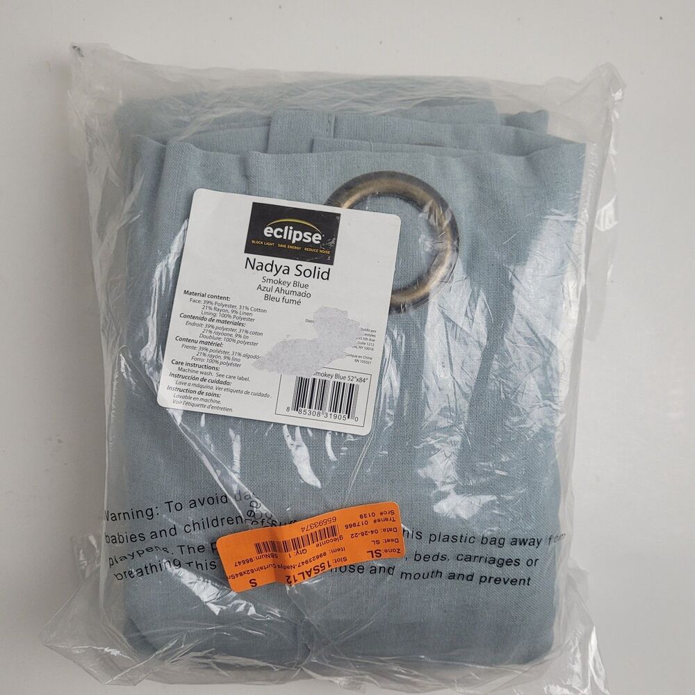 Eclipse Nadya Solid Thermal Grommet Panel Curtain 52x84 'Smokey Blue' #CT70